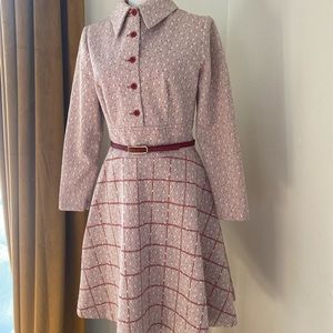 Vintage 60s 70s Belted Collared A Line Dress